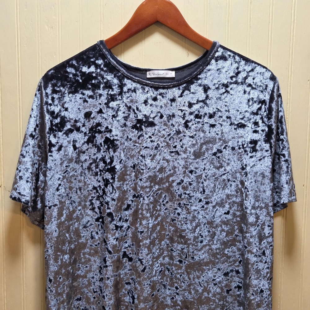 R.Vivimos Dress Womens 2XL Gray Velvet Short Sleeve T-Shirt Casual‎ Plus Size